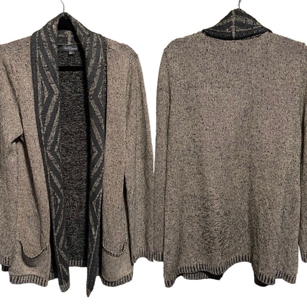 Market & Spruce- Women’s Knit Open Front Contrast Lapel Cardigan, Size Large